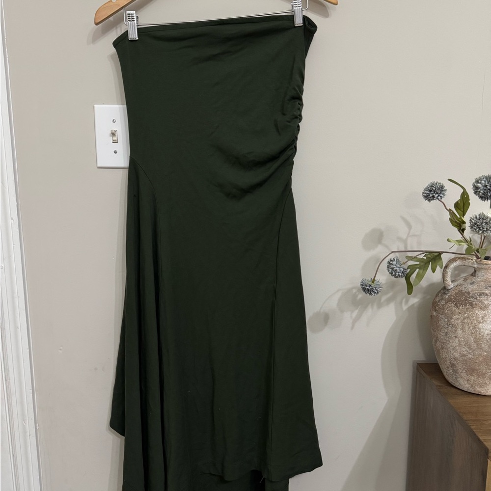 coop Olive Green Strapless Ruched Midi Dress - Size M (8-10)